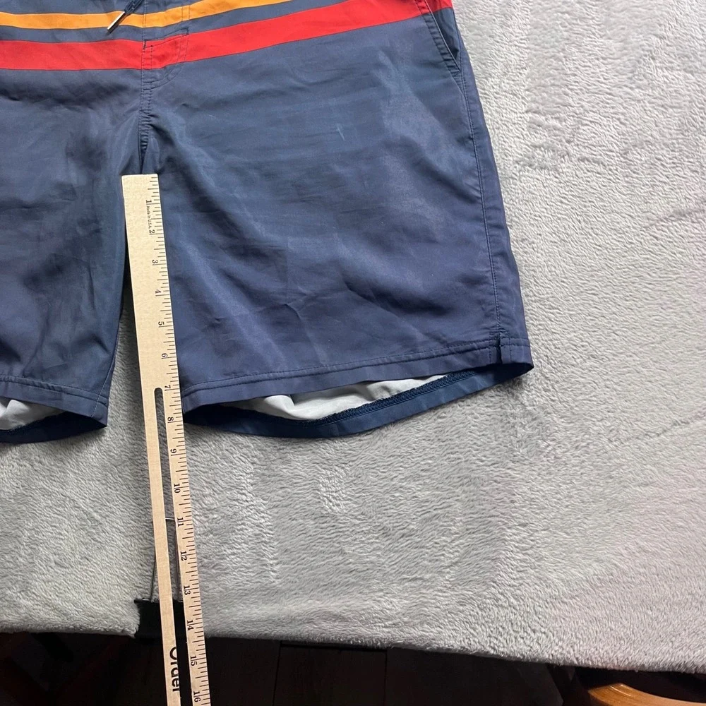 Fair Harbor Mens Navy Blue Striped Board Shorts Swim Trunks Size L Retro Stretch